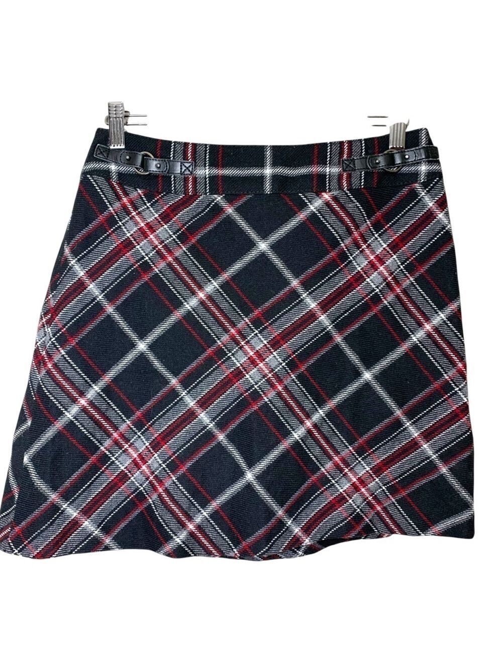 Taifun Plaid Mini Skirt Sz 38 Black Red Gray Scottish Retro Grunge Y2K